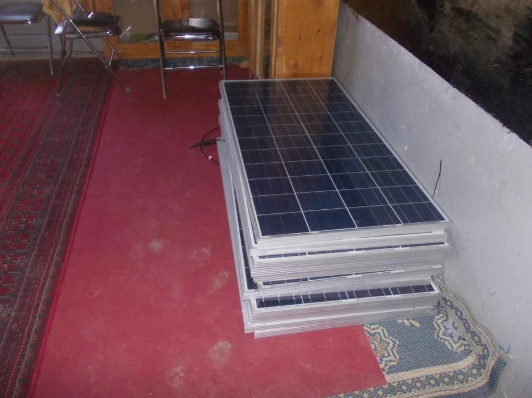 Solar panels stacked and ready for installation