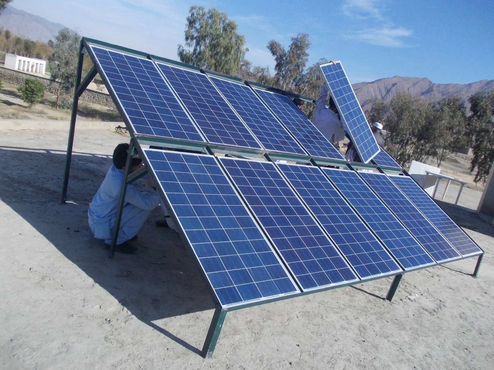 Completed solar panel array at school
