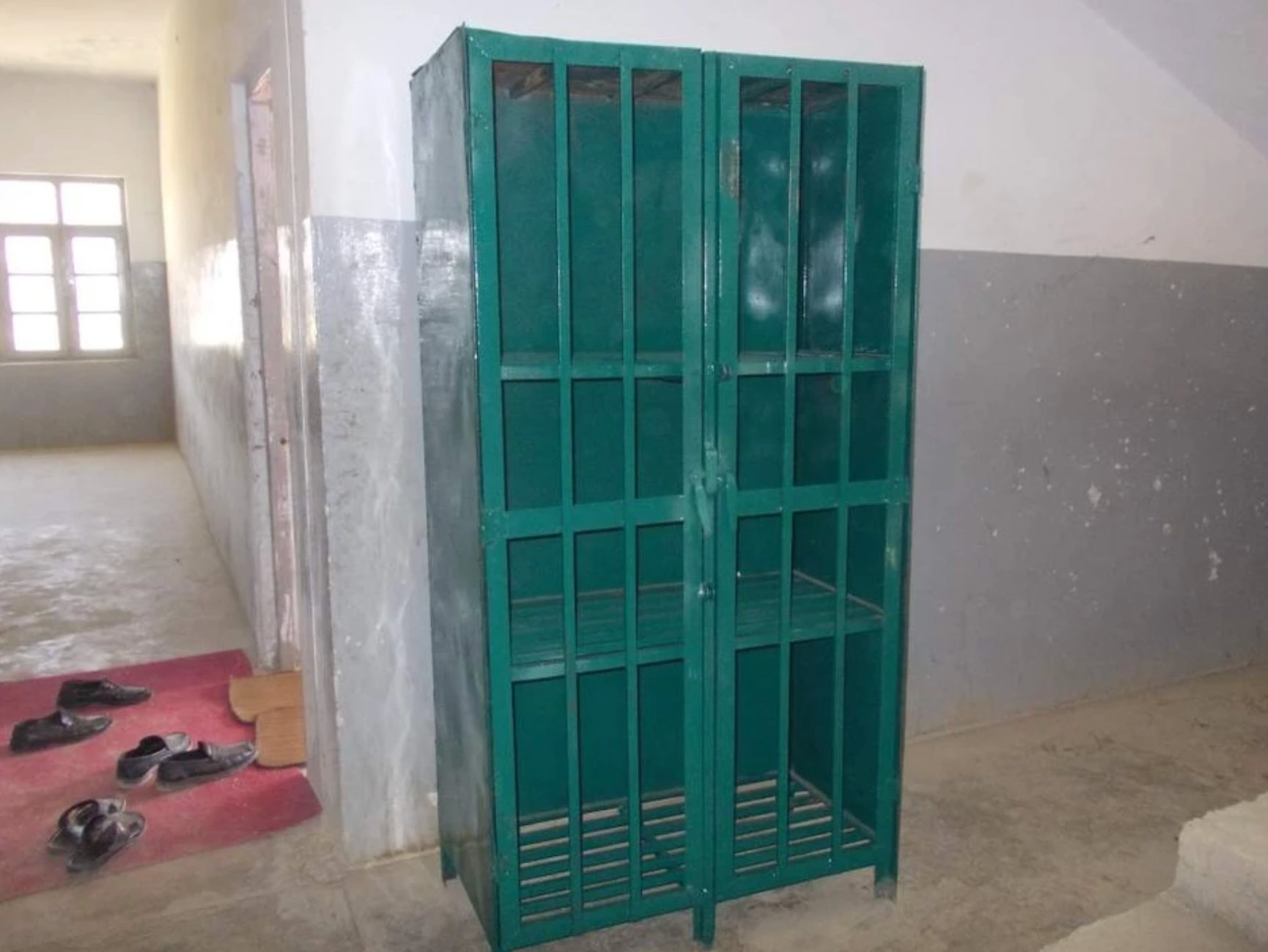Green storage cabinet installed at school